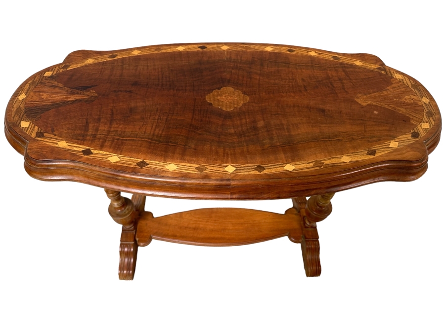 Antique Inlaid Wooden Oval Side Table 32.5W X 15D X 26.5H [Photo 1]