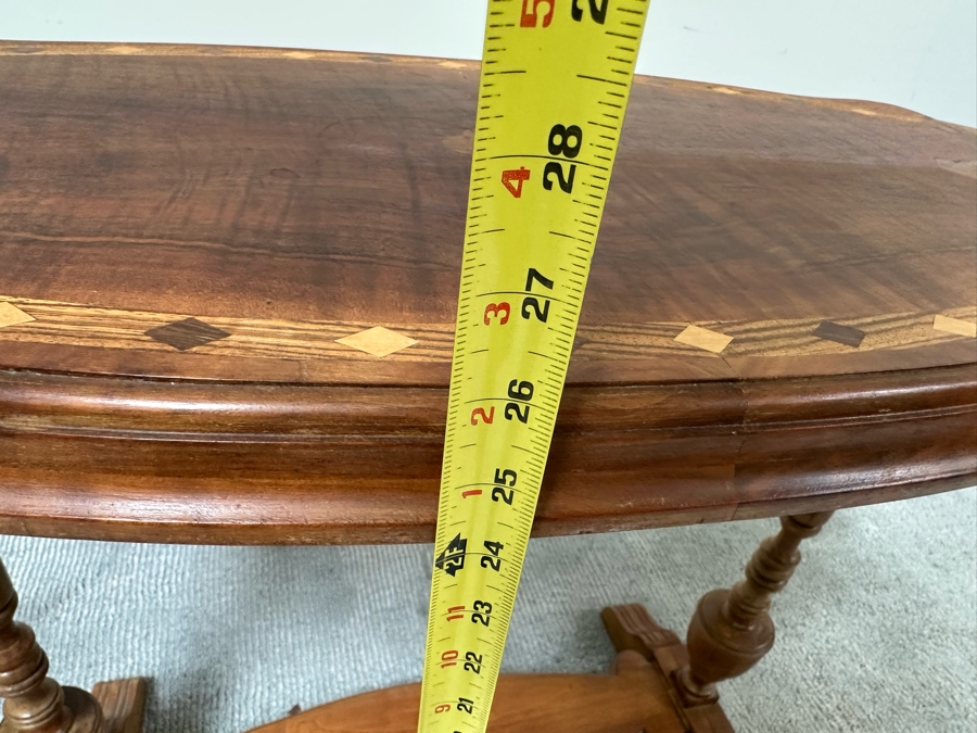 Antique Inlaid Wooden Oval Side Table 32.5W X 15D X 26.5H [Photo 13]