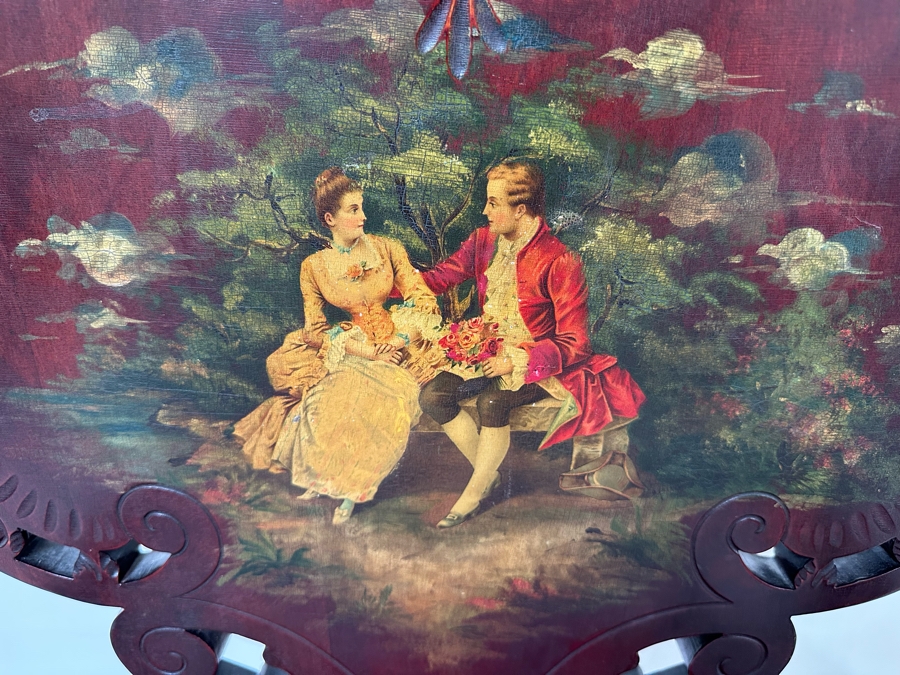 Antique Carved Mahogany Armchair With Hand Painted Back Of Courting Scene 25W X 22D X 41.5H [Photo 8]