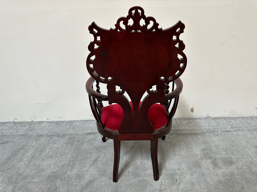 Antique Carved Mahogany Armchair With Hand Painted Back Of Courting Scene 25W X 22D X 41.5H [Photo 10]