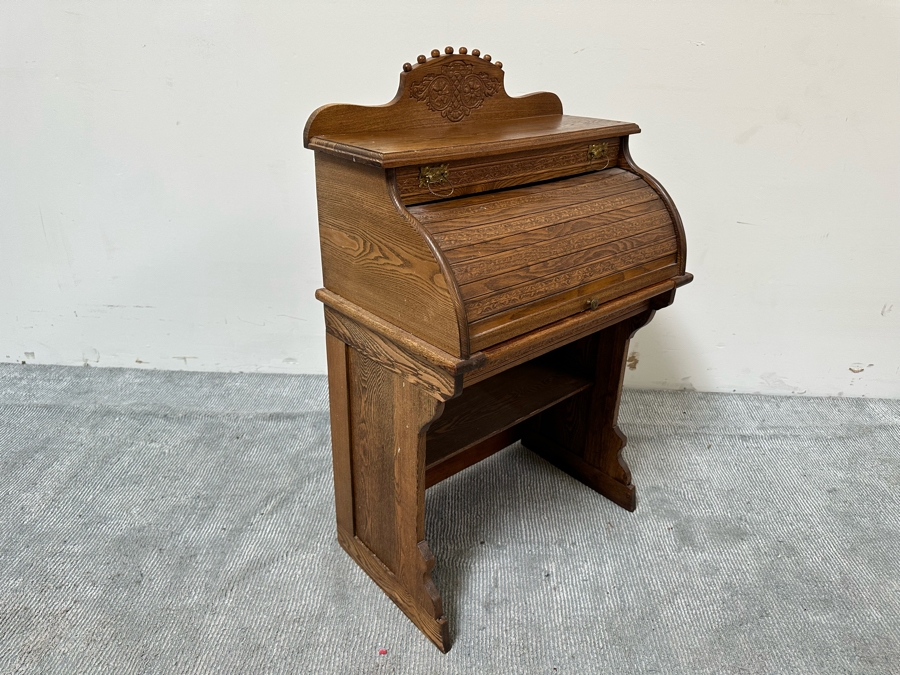 Vintage Child's Wooden Roll Top Desk 24W X 37H [Photo 13]
