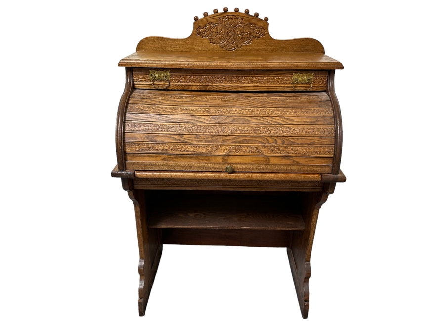 Vintage Child's Wooden Roll Top Desk 24W X 37H [Photo 1]