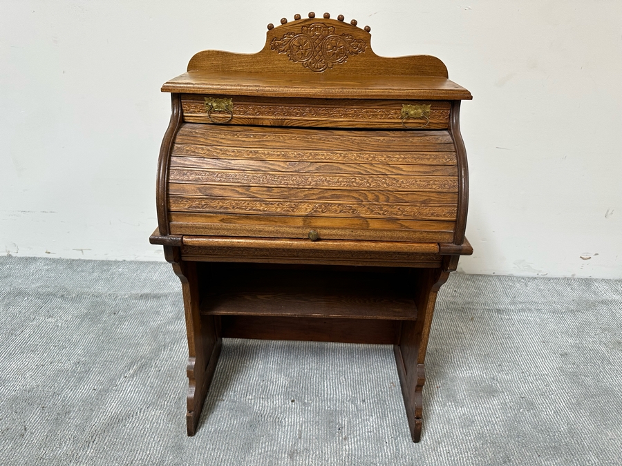 Vintage Child's Wooden Roll Top Desk 24W X 37H [Photo 3]