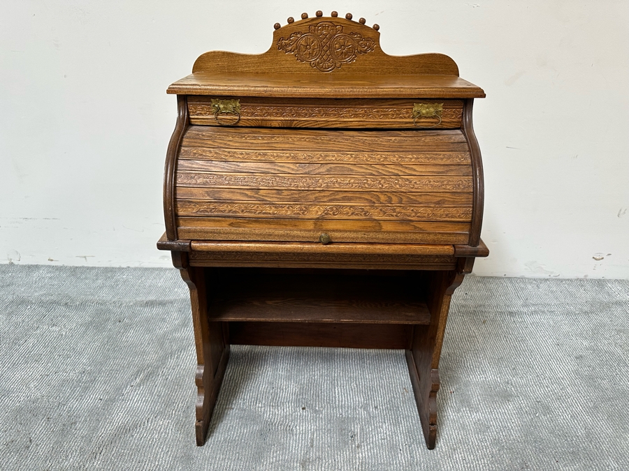 Vintage Child's Wooden Roll Top Desk 24W X 37H [Photo 4]