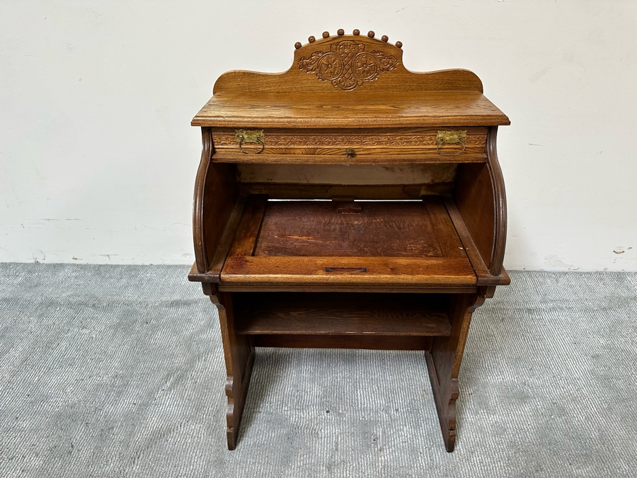 Vintage Child's Wooden Roll Top Desk 24W X 37H [Photo 7]