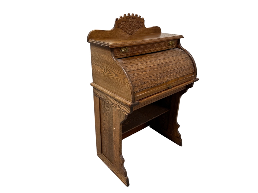 Vintage Child's Wooden Roll Top Desk 24W X 37H [Photo 2]