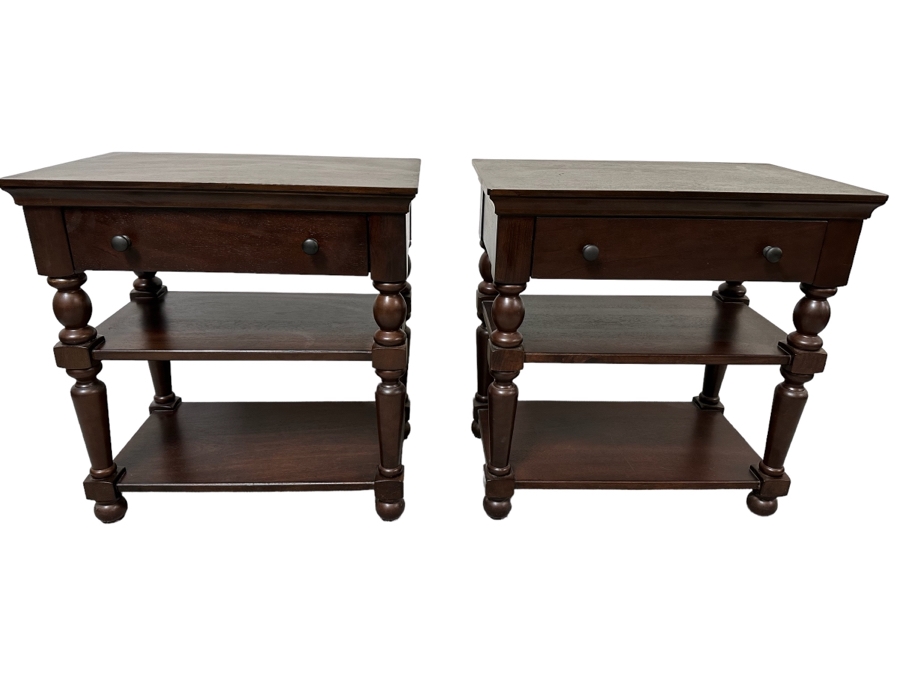 Pair Of Pottery Barn 3-Tier Side Tables With Drawers Nightstands Bedside Tables 29W X 18D X 29.5H [Photo 1]