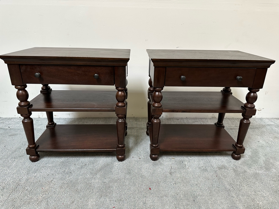 Pair Of Pottery Barn 3-Tier Side Tables With Drawers Nightstands Bedside Tables 29W X 18D X 29.5H [Photo 3]