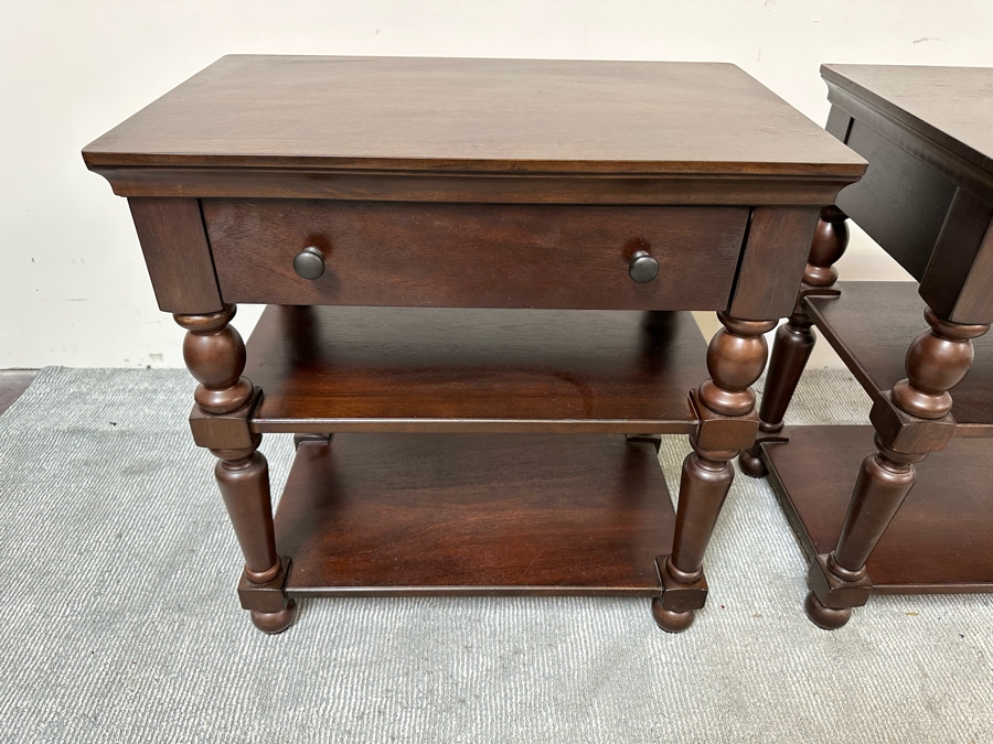 Pair Of Pottery Barn 3-Tier Side Tables With Drawers Nightstands Bedside Tables 29W X 18D X 29.5H [Photo 4]