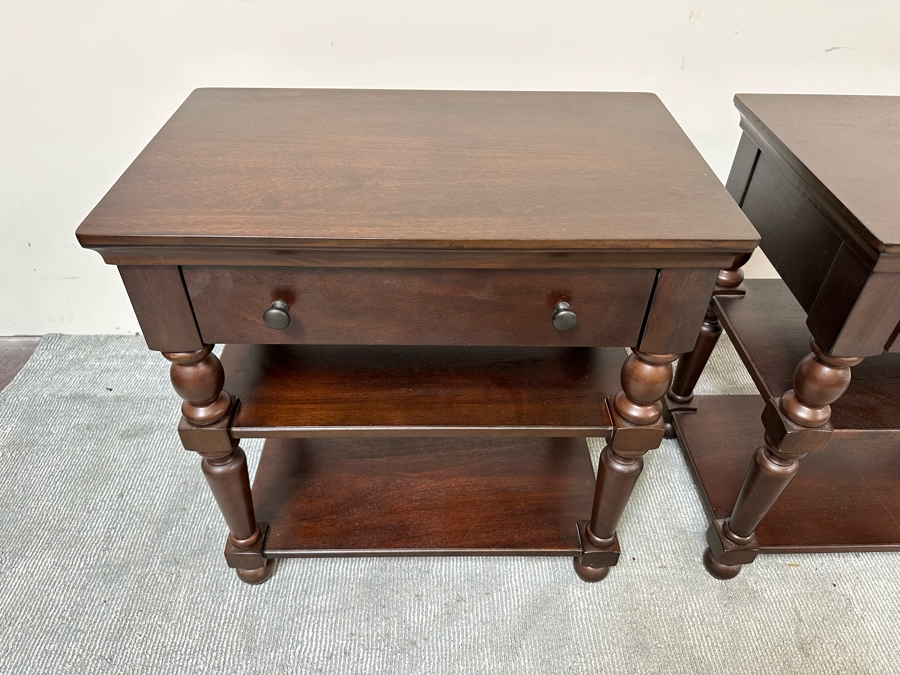 Pair Of Pottery Barn 3-Tier Side Tables With Drawers Nightstands Bedside Tables 29W X 18D X 29.5H [Photo 5]