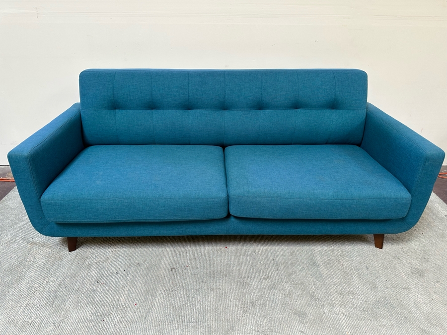 Contemporary Blue Fabric Upholsted Modern Sofa [Photo 3]