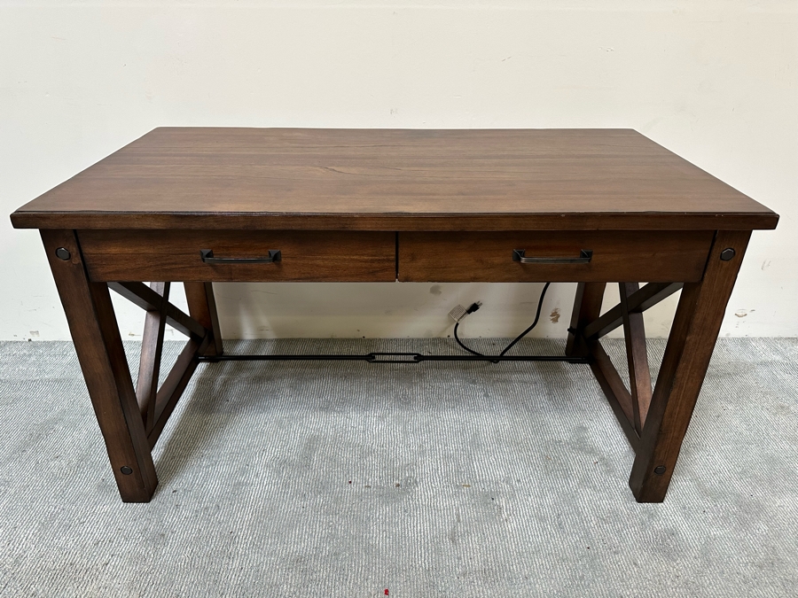 Contemporary Wooden And Metal Office Desk With 2 Electrical Outlets And 3 USB Ports 54.5W X 28D X 30H [Photo 2]