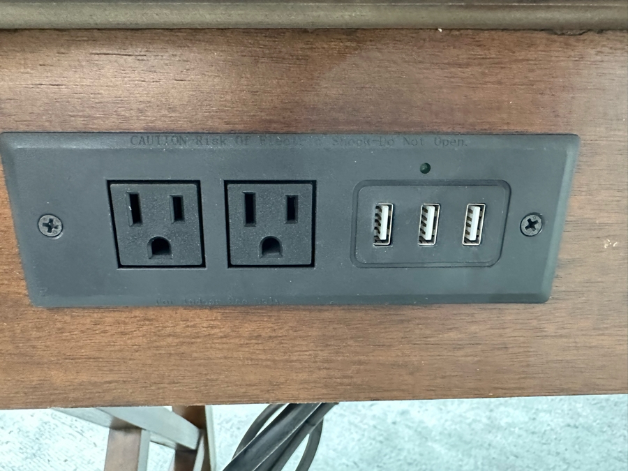 Contemporary Wooden And Metal Office Desk With 2 Electrical Outlets And 3 USB Ports 54.5W X 28D X 30H [Photo 7]