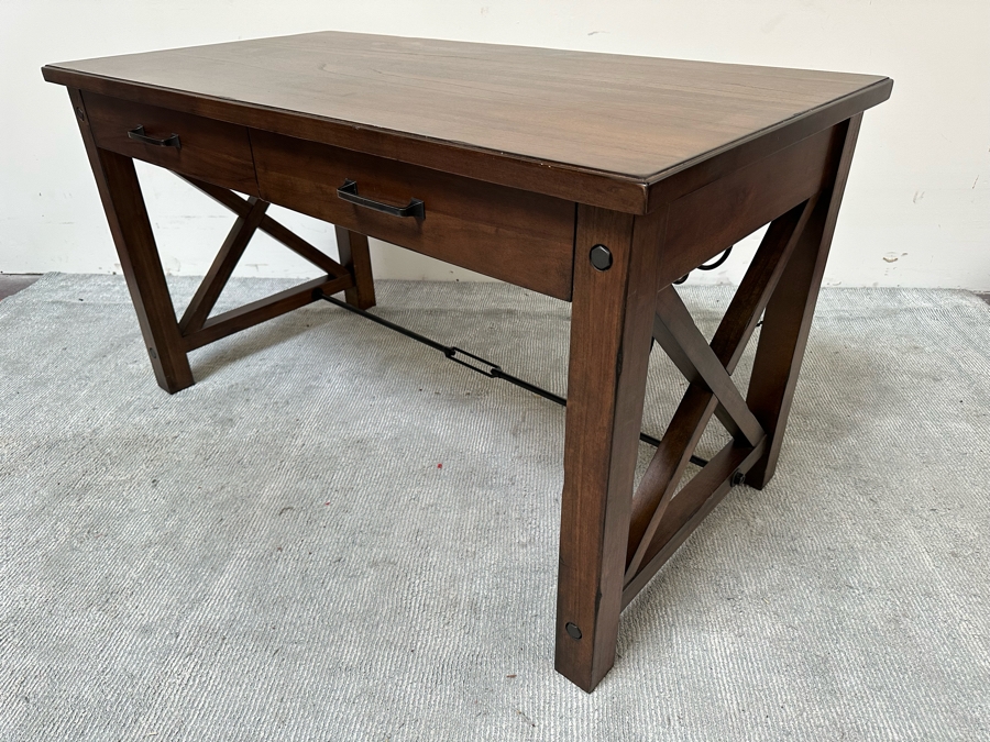 Contemporary Wooden And Metal Office Desk With 2 Electrical Outlets And 3 USB Ports 54.5W X 28D X 30H [Photo 5]