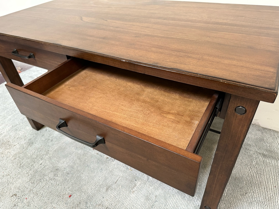 Contemporary Wooden And Metal Office Desk With 2 Electrical Outlets And 3 USB Ports 54.5W X 28D X 30H [Photo 4]