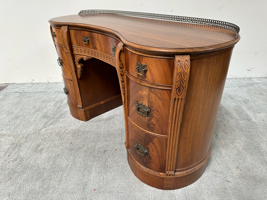 Vintage Wooden Kidney Shaped Desk 51.5W X 21D X 31.5H [Photo 11]