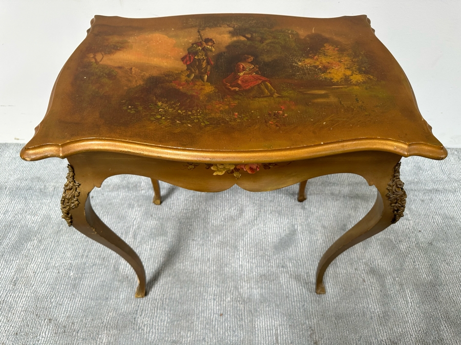 Antique Louis XV Style Hand Painted Side Table 26W X 18D X 28H [Photo 3]