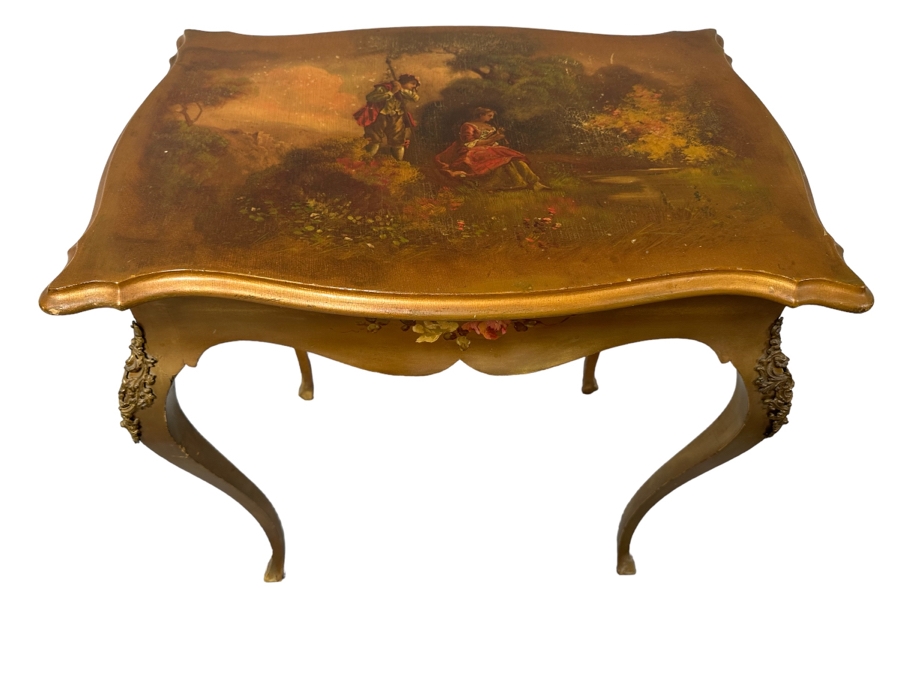 Antique Louis XV Style Hand Painted Side Table 26W X 18D X 28H [Photo 1]