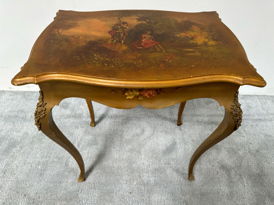Antique Louis XV Style Hand Painted Side Table 26W X 18D X 28H [Photo 2]