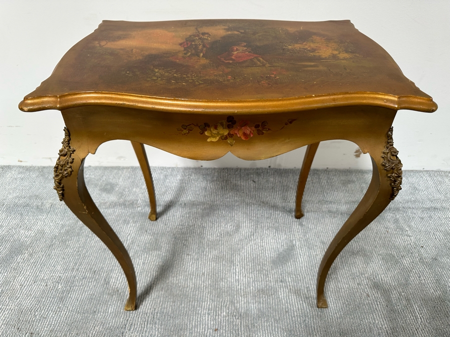 Antique Louis XV Style Hand Painted Side Table 26W X 18D X 28H [Photo 4]