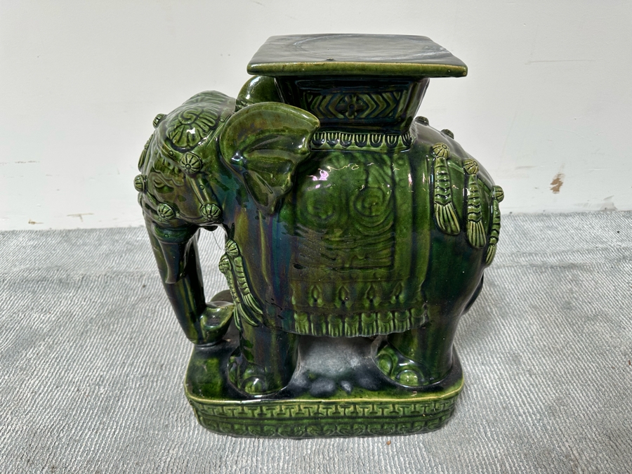 Vintage Chinese Glazed Ceramic Garden Seat Elephant Table 17W X 10D X 22H [Photo 2]