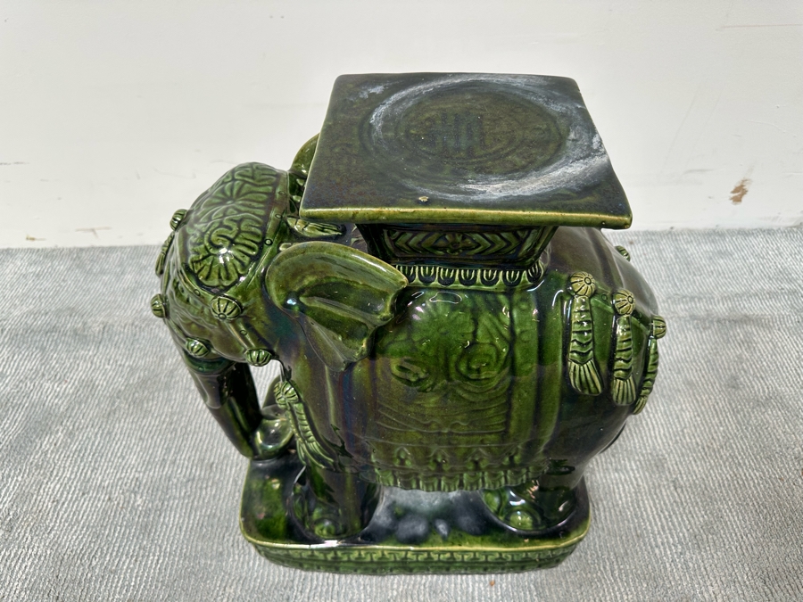 Vintage Chinese Glazed Ceramic Garden Seat Elephant Table 17W X 10D X 22H [Photo 4]