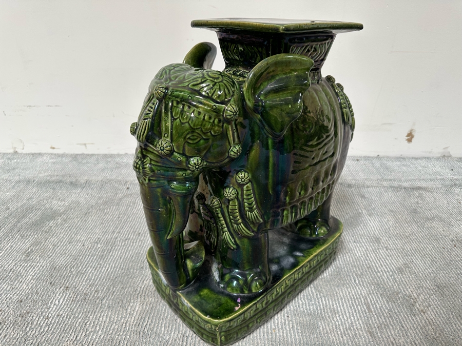 Vintage Chinese Glazed Ceramic Garden Seat Elephant Table 17W X 10D X 22H [Photo 5]