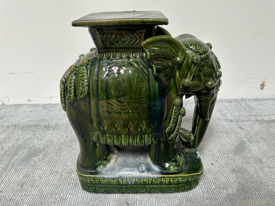 Vintage Chinese Glazed Ceramic Garden Seat Elephant Table 17W X 10D X 22H [Photo 6]