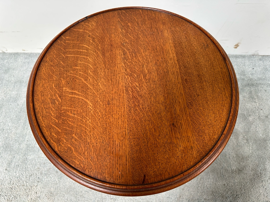 Vintage Carved Tiger Oak 2-Tier Round Side Table 20W X 30.5H [Photo 6]