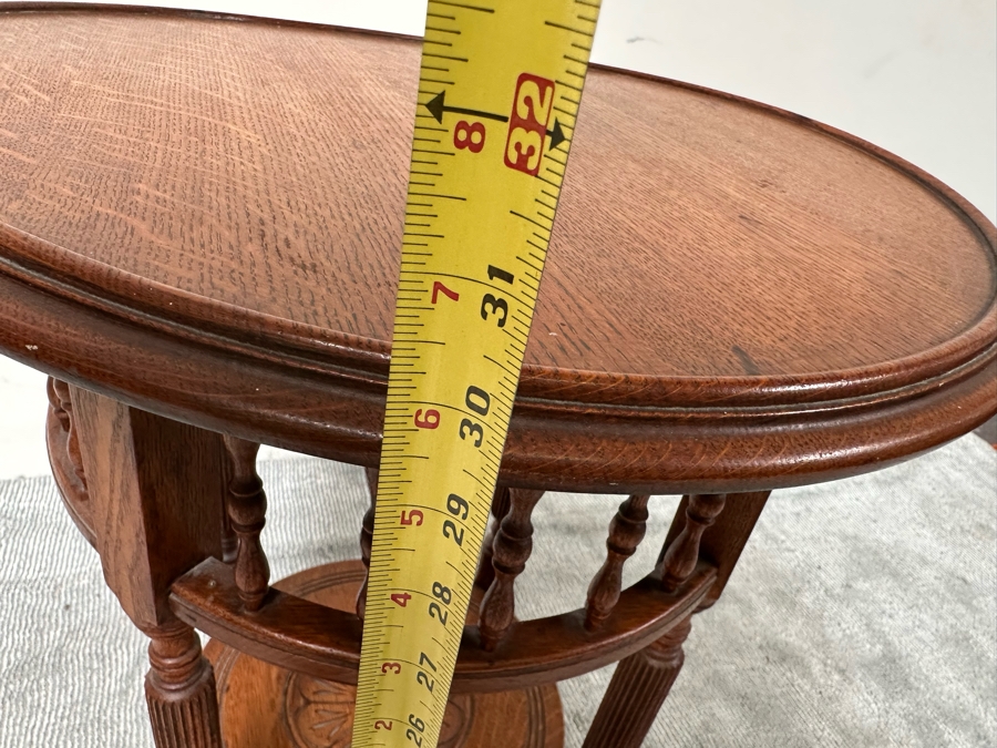 Vintage Carved Tiger Oak 2-Tier Round Side Table 20W X 30.5H [Photo 8]