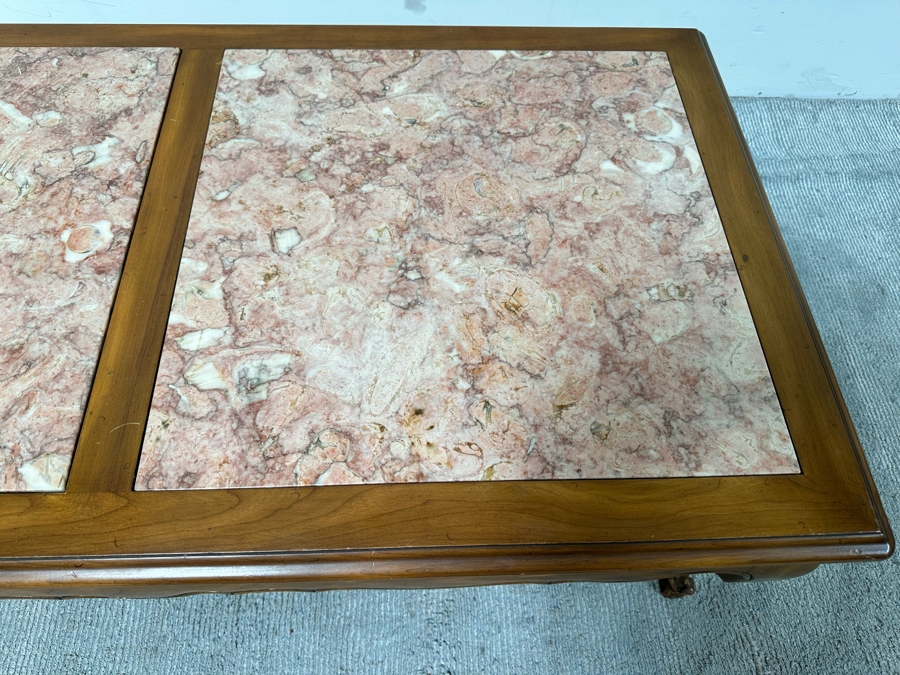 Wooden Inset Marble Top Coffee Table 51W X 27D X 17H [Photo 6]