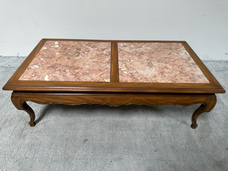 Wooden Inset Marble Top Coffee Table 51W X 27D X 17H [Photo 2]