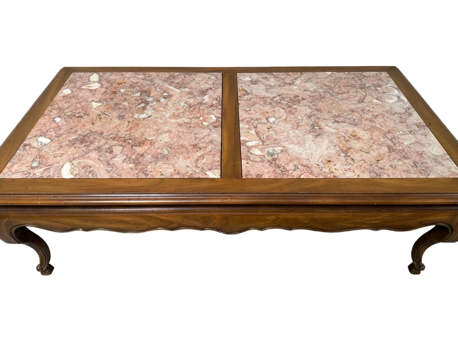 Wooden Inset Marble Top Coffee Table 51W X 27D X 17H [Photo 1]