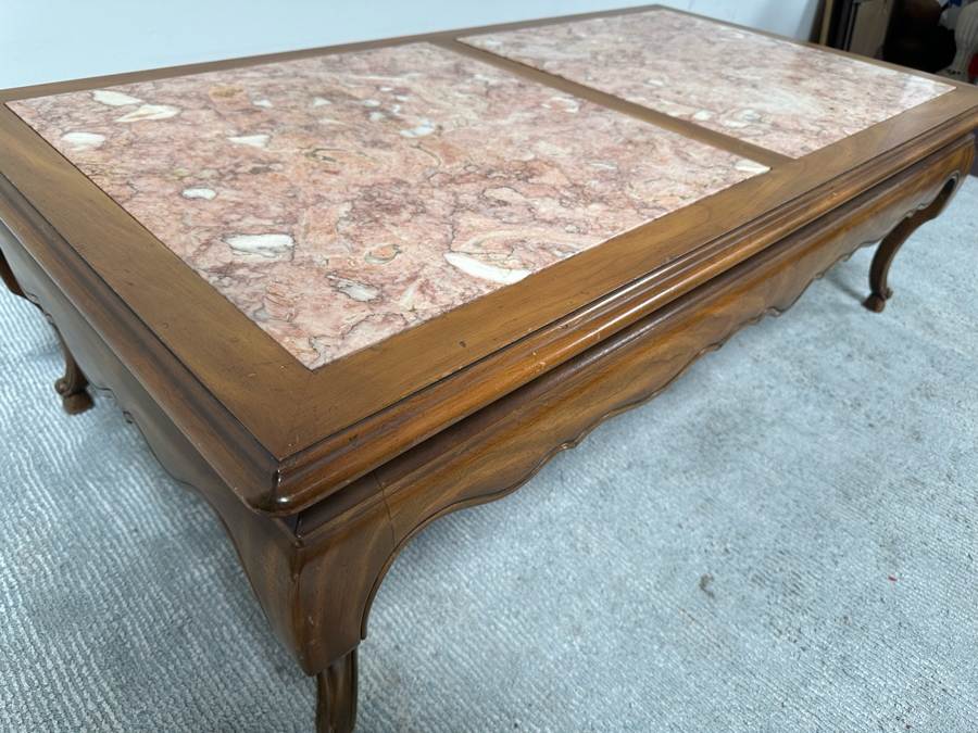 Wooden Inset Marble Top Coffee Table 51W X 27D X 17H [Photo 7]