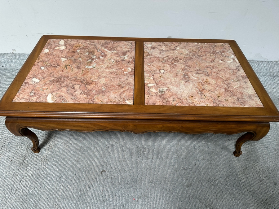 Wooden Inset Marble Top Coffee Table 51W X 27D X 17H [Photo 3]