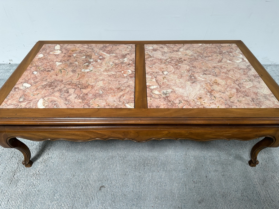 Wooden Inset Marble Top Coffee Table 51W X 27D X 17H [Photo 4]