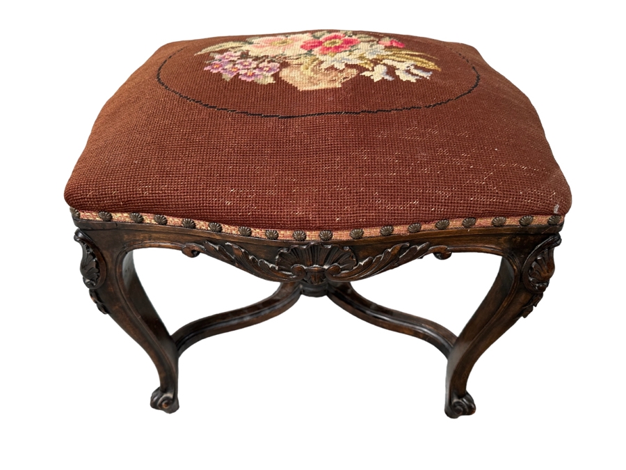Antique Needlepoint Vanity Stool 19.5W X 16D X 18H [Photo 1]