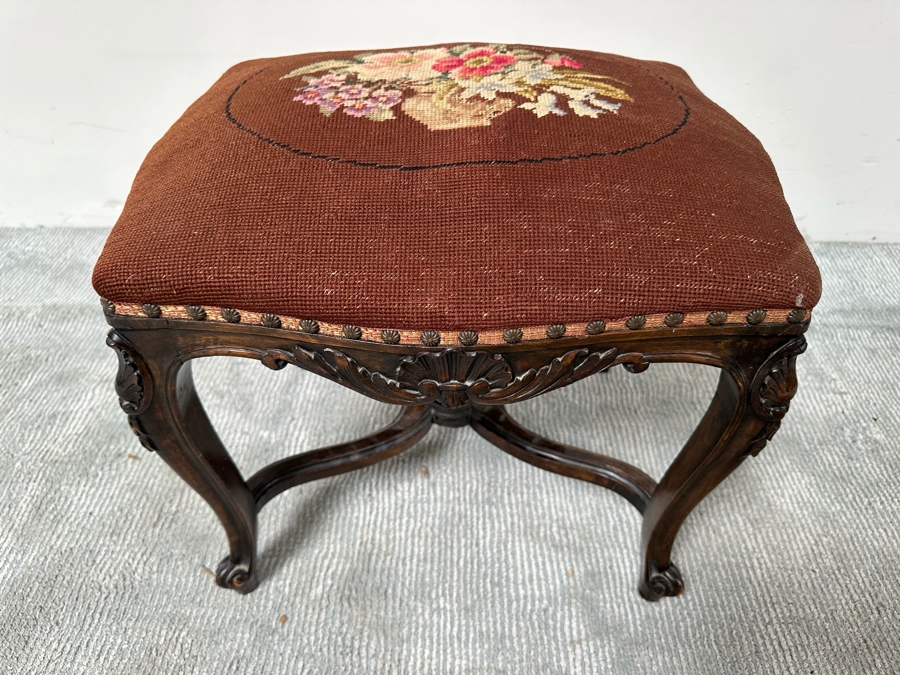 Antique Needlepoint Vanity Stool 19.5W X 16D X 18H [Photo 7]
