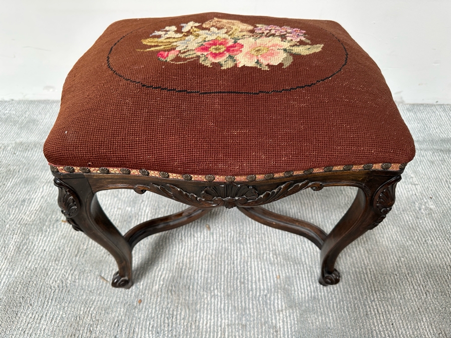 Antique Needlepoint Vanity Stool 19.5W X 16D X 18H [Photo 2]