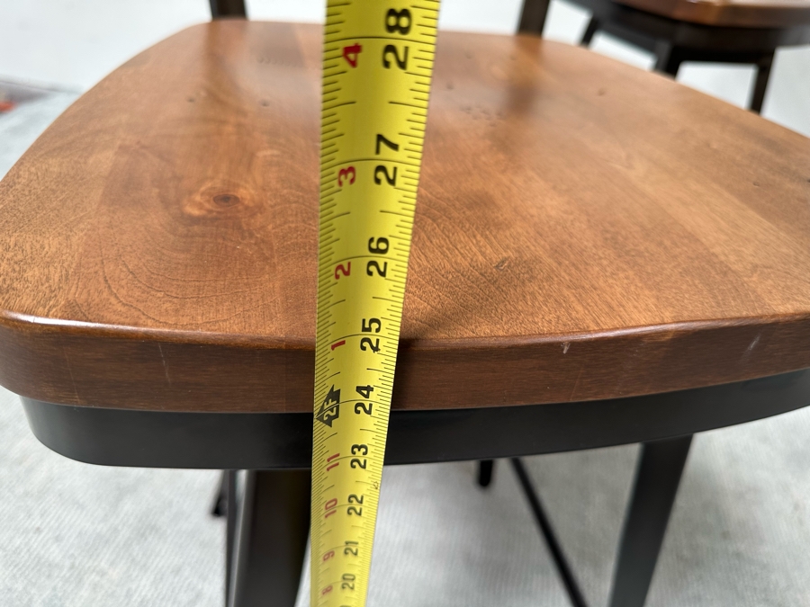 Pair Of Heavy Wooden And Metal Swivel Bar Stools 25' Seat Height By Amisco [Photo 10]