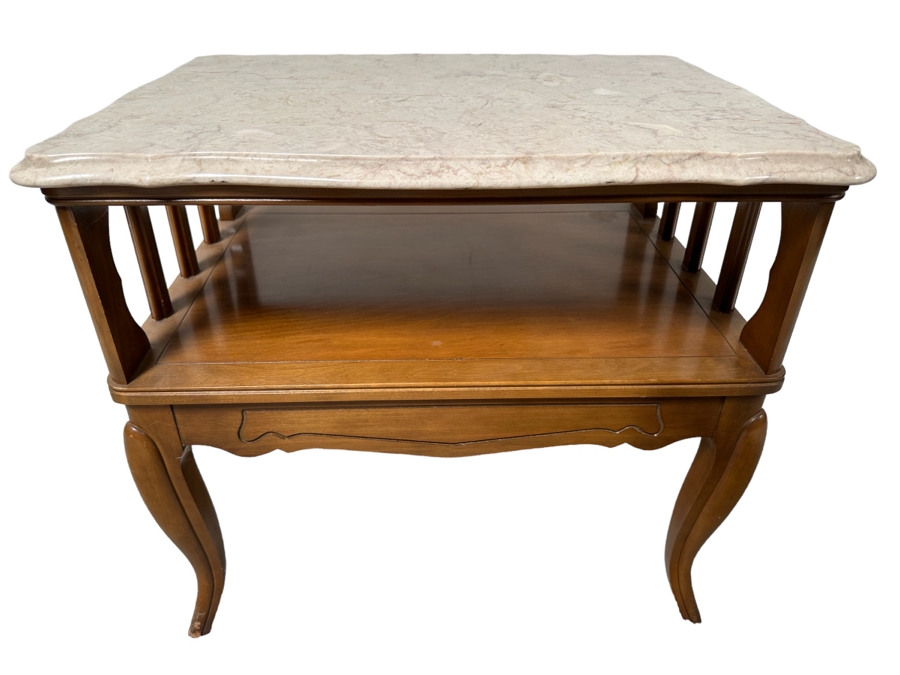 Marble Top 2-Tier Wooden Side Table 26W X 19.5D X 22.5H [Photo 1]