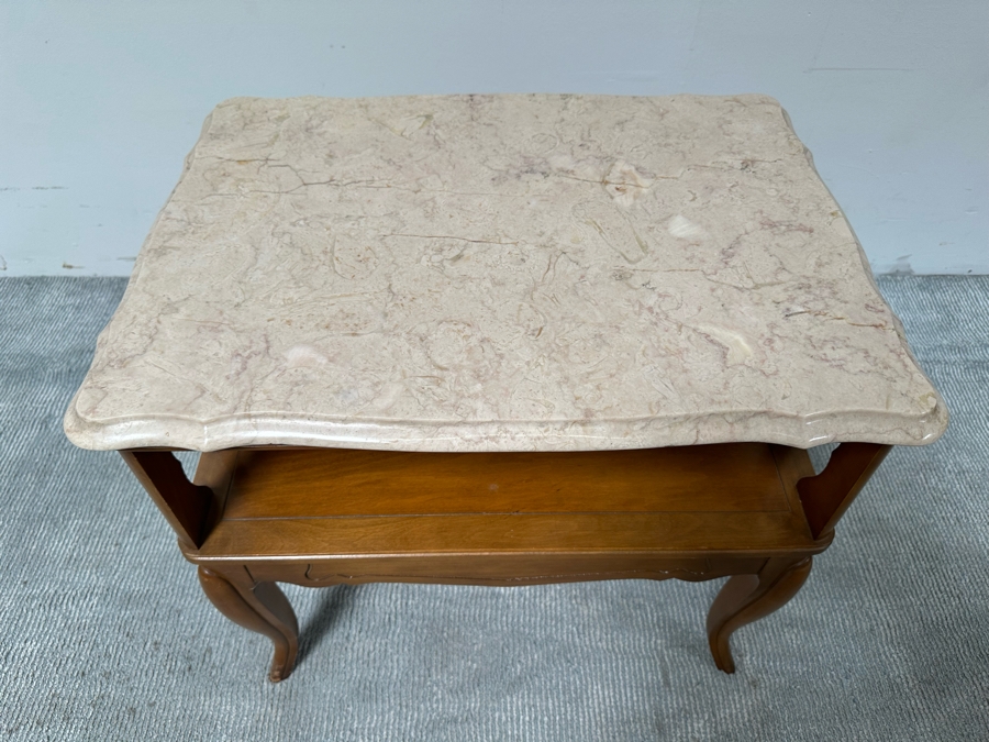 Marble Top 2-Tier Wooden Side Table 26W X 19.5D X 22.5H [Photo 4]