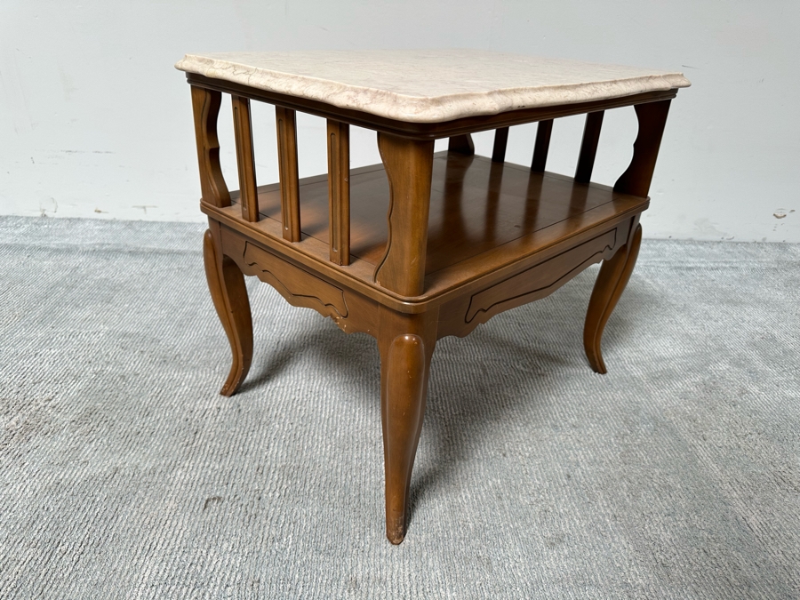 Marble Top 2-Tier Wooden Side Table 26W X 19.5D X 22.5H [Photo 6]