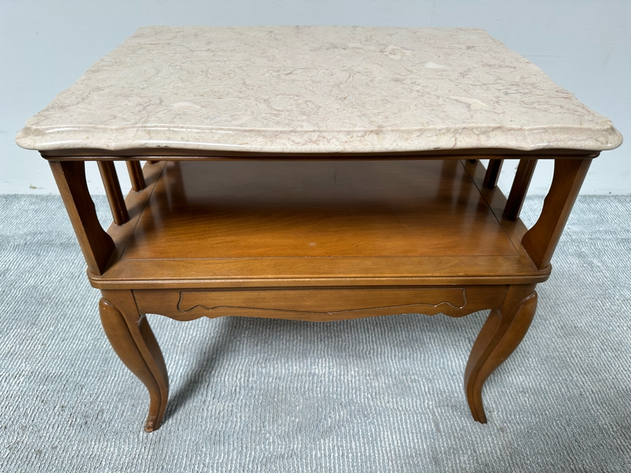 Marble Top 2-Tier Wooden Side Table 26W X 19.5D X 22.5H [Photo 2]
