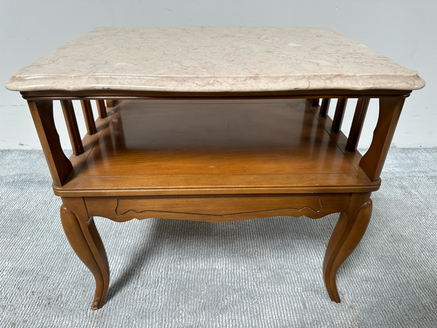 Marble Top 2-Tier Wooden Side Table 26W X 19.5D X 22.5H [Photo 3]