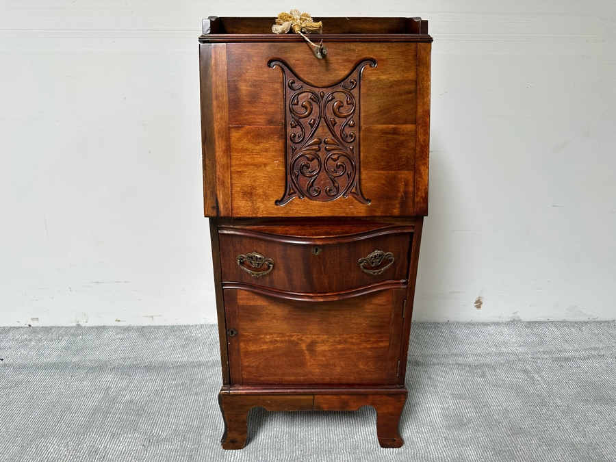 Antique Carved Wooden Small Secretary Desk  [Photo 3]