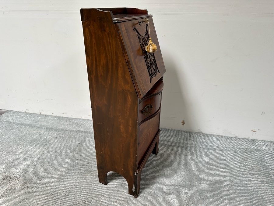 Antique Carved Wooden Small Secretary Desk  [Photo 12]