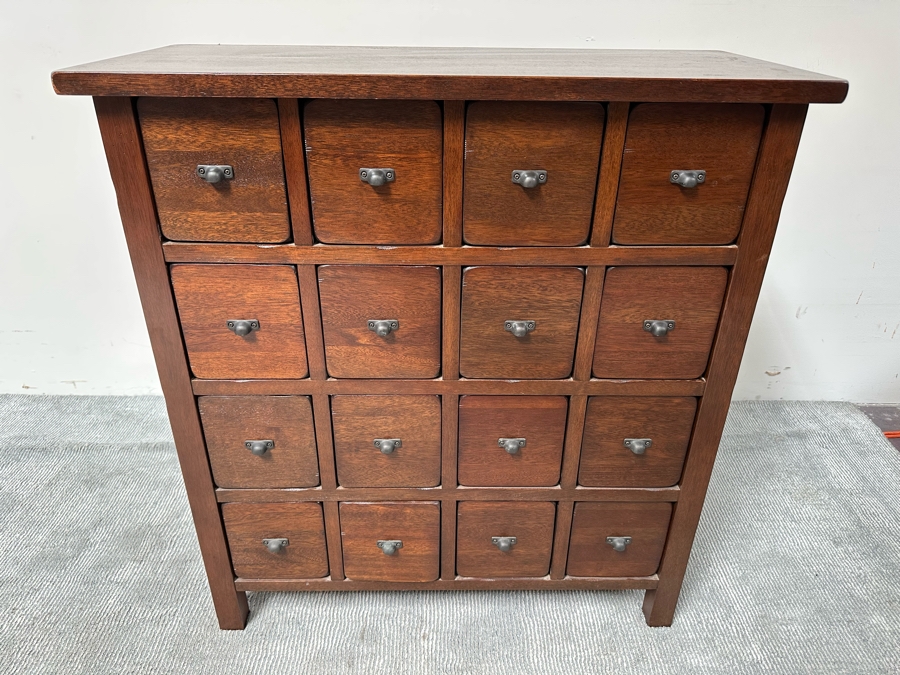 Pottery Barn Wooden 16 Drawer Apothecary Cabinet Heavy 36W X 16D X 38.5H [Photo 2]