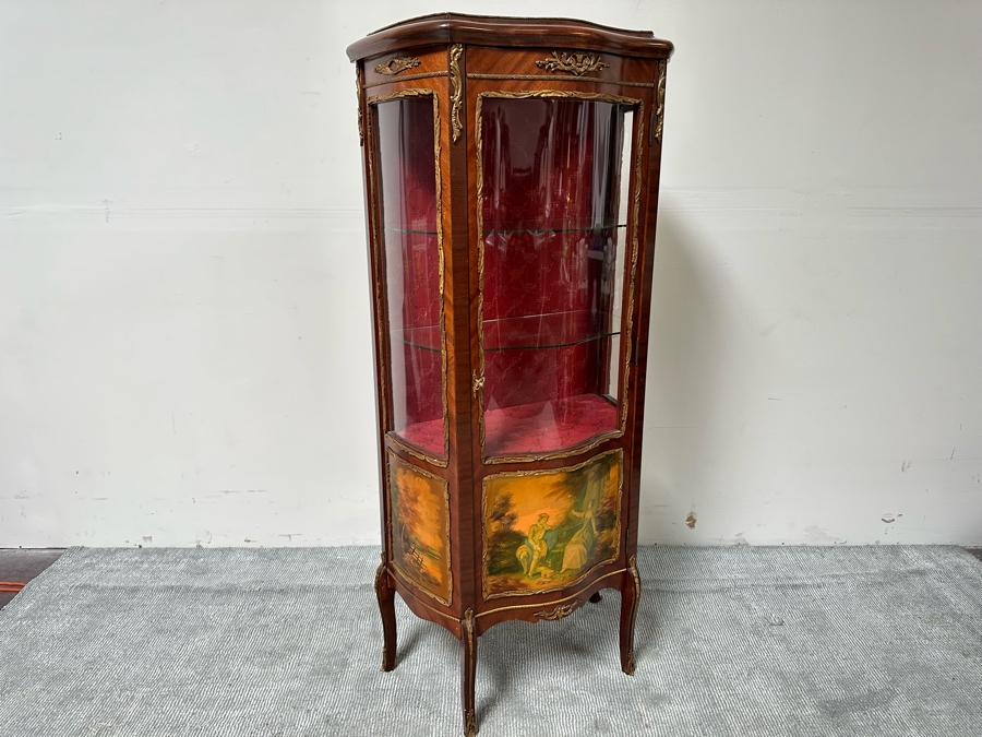 Vintage French Louis XV Style Hand Painted Vitrine Display Cabinet Made In Spain 27W X 12.5D X 59.5H [Photo 6]