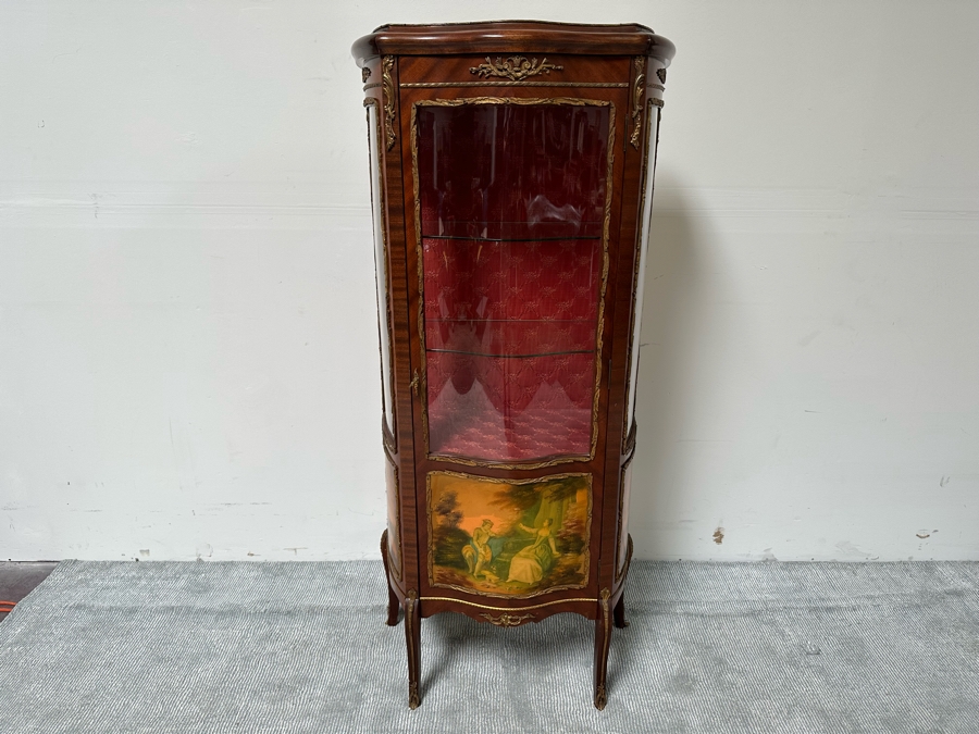 Vintage French Louis XV Style Hand Painted Vitrine Display Cabinet Made In Spain 27W X 12.5D X 59.5H [Photo 2]